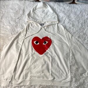 White Hoodie with Red Heart Design